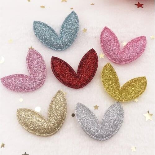 Glitter Padded bepowder Fabric Mix Rabbit ear Applique Wedding Making children Hair Clip Accessories DIY Craft Supplies SE157*2