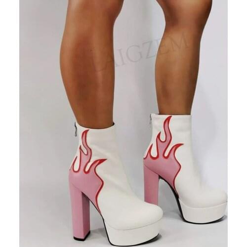 SEIIHEM Frame Women Ankle Platform Boots Back Zip Heels Short Booties Unisex Female Faux Leather Shoes Woman Large Size 42 44 47