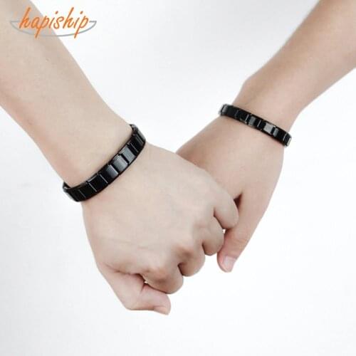 Hapiship 2018 Fashion Men&Women Lovers Jewelry Black Color Stainless Steel Bracelet Bangle Girls&Boys Wedding Gift G072