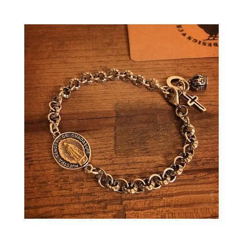 Raven S925 Sterling Silver American Street Virgin Mary Vintage Bracelet, Religious Supplies
