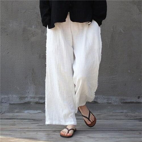 Autunm Women Long Pants Loose Casual Wide Leg Pants Cotton Linen Soft Trouser Black White Wine Pants 12 Color