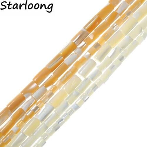 Natural Stone Beads Golden White Trochus Stone Tube Shell Shape Beads for Jewelry Making Diy Bracelet Necklace 15.5" Pick Size
