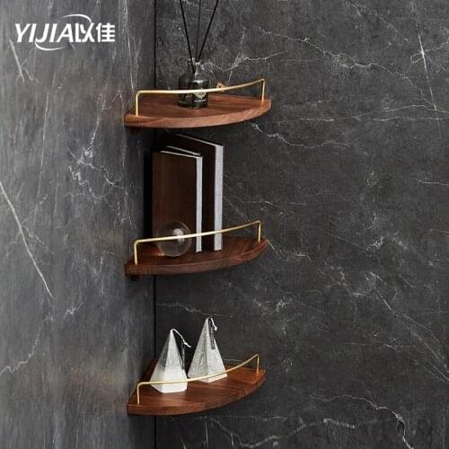 High quality wood fan-shaped corner wall rack bathroom Corner shelf living room bookshelf