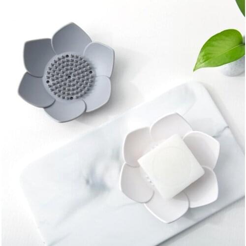 Flexible Silicone Bathroom Shower Soap Dish Box Storage Plate Tray Drain Holder Flower Soapbox Free Shipping SN2729