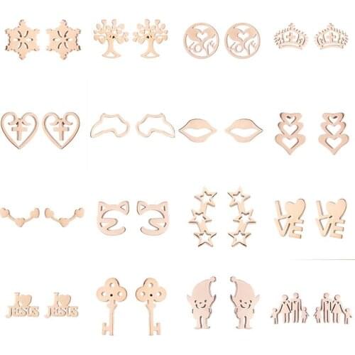 Hot Trendy Cute Cat Heart Love Star Earrings Rose Geometric Round Cross Crown Stud Earrings For Women Brincos Statement Jewelry