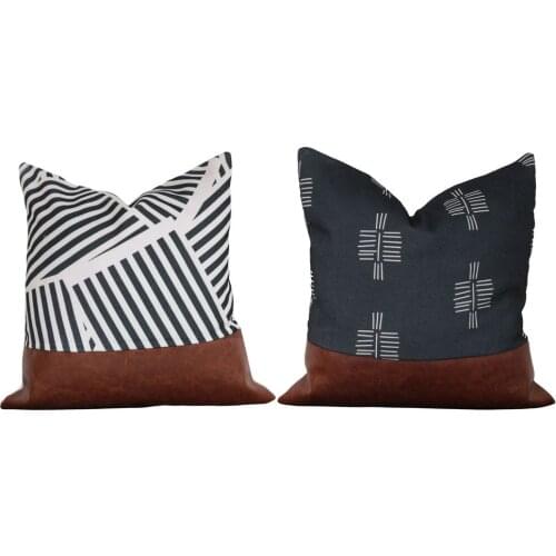 45x45cm Nordic Pu Leather Cotton Throw Pillow Covers Geometric Stitching Pillowcase Home Office Sofa Decoration Cushions Cover