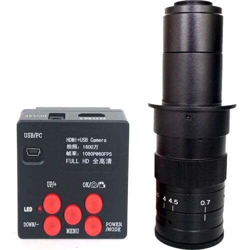 16MP 1080P FULL HD HDMI Industrial Microscope Camera Support Storage Picture & Video Recorder+130X 180X 300X Zoom C-MOUNT Lens