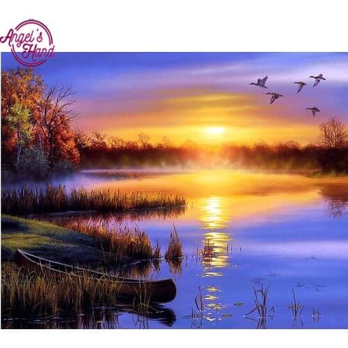 5D DIY diamond embroidery Sunrise landscape diamond painting Cross Stitch full drill Rhinestone mosaic home decoration gift