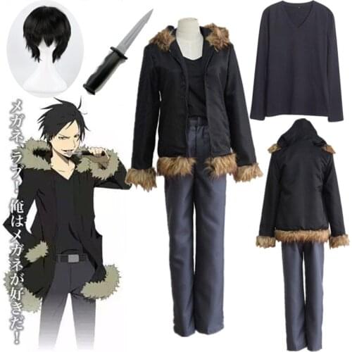 Durarara 3way Cosplay Costume Black Coat Men Durarara Izaya Orihara Jacket Anime Adult Hoodie Long Sleeve Jacket T-shirt Boy