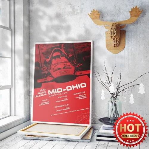 1970 Mid-Ohio Racing Calendar Red Poster, Car Racing Vintage Art Prints, Boys Kids Room Racing Club Decor Wall Art Stickers