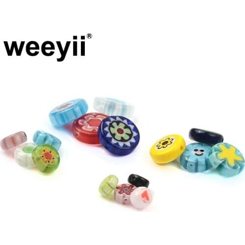 Colorful Flat Round Flower Pattern Glass Loose Beads For Jewelry Making Charms Necklace Bracelet DIY Accessories