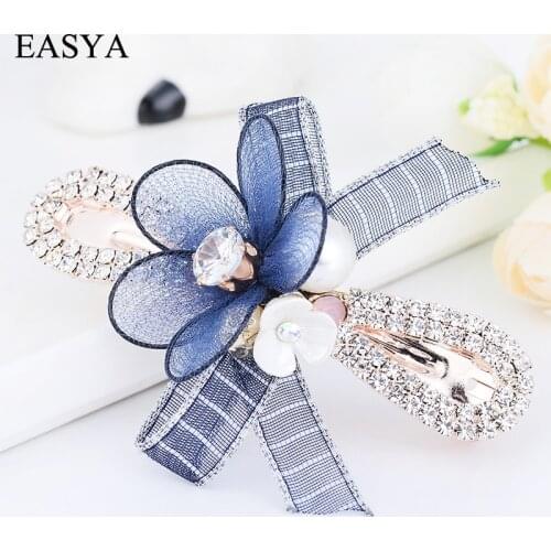 EASYA 2018 Hot Sale Flower Barrettes Hair Accessories Jewelry Metal Sparkling Crystal Hairpin Ribbon Bowknot Wedding Hair Clips