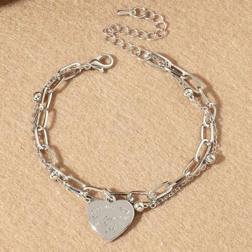 Fashion Metal Charm Bracelets Womens Punk Personality Creative Love Alloy Double White Gold Pendant Bracelets Jewelry for Girls