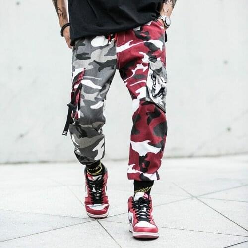 Men Ribbons Hip Hop Camo Cargo Pants Harem Joggers Harajuku Sweatpant Trousers Personality Street Trendsetters 2020 Hot