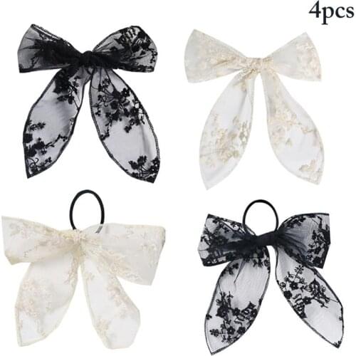 Coxeer 4Pcs/Lot Women Hair Accessories Set Fashion Novelty Cute Lace Flower Decor Hair Bow Clip Hair Ropes Set Hair Accessories