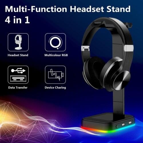 RGB Headphone Stand With 2 USB Ports Desk Gaming Headset Holder Hanger Rack for Gamer Desktop Table Game Earphone Accessories