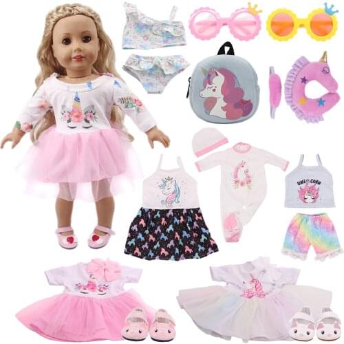 Unicorn Kitty Pattern Doll Clothes Accessories For American 18 Inch Girl 43 cm Born Baby Doll Items,Our Generation,Birthday