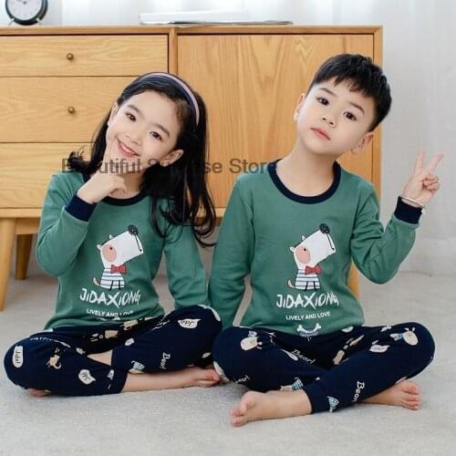 Autumn Winter Sleepwear Children Cartoon Dog Pajama Kids Cotton Home Clothes Full Sleeve Pyjamas for 2-14 Years Boys Girls