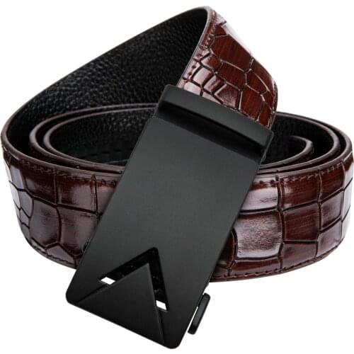 Luxury Brand Men Genuine Leather Strap Belts For Men High Quality Metal Automatic Buckle Brown Crocodile Pattern Belts DiBanGu