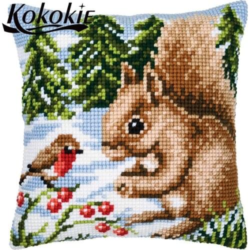 Handicraft embroidery yarn pillowcase fabric cross stitch kits pillow cartoon cushion mat cotton embroider needlework kits