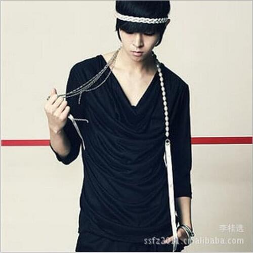 S-5xl Hot New Plus Size T-shirts Chest Multi-layer Design Mens Long-sleeved T-shirt Non-mainstream Hairstylist Singer Costumes