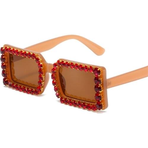 Fashion Small Rectangle Women Luxury Diamond Sunglasses Vintage Jelly Tea Eyewear Men Trending Shades UV400 Sun Glasses