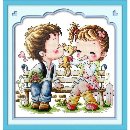 Passionate kisses cross stitch kit cartoon 14ct 11ct count print canvas stitching embroidery DIY handmade needlework plus