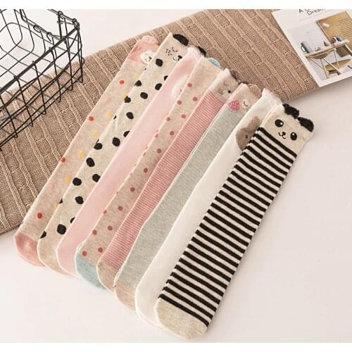 High Quality Cartoon Striped Warm Baby Sockings For Girls Over Knee Cat Print Thigh Socks For 3-10Y Kids DS29