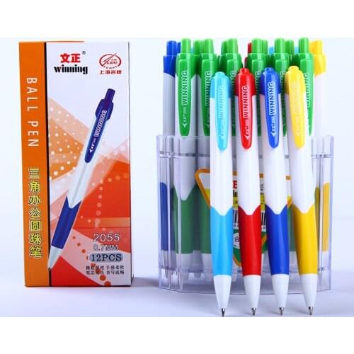 Triangle Rod Writing Posture Correction Click Ball Pen Winning 2055 Blue Refill 0.7mm Ballpoint Pens for Student School Supplies