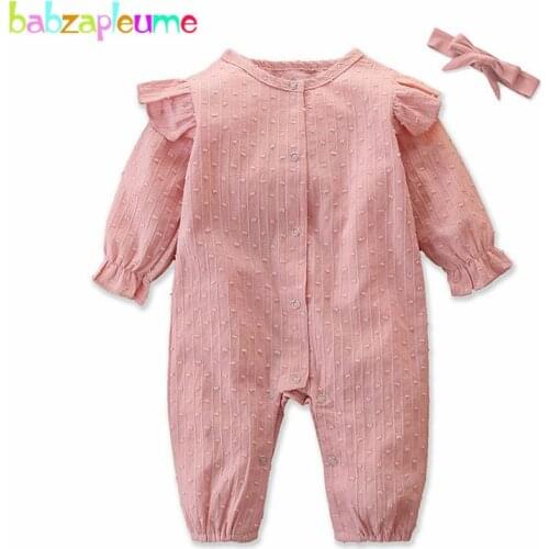 2Piece/2020 Spring Baby Girl Rompers Long Sleeve Solid Cotton Cute Princess Infant Jumpsuit+Headband Newborn Clothing Set BC1742