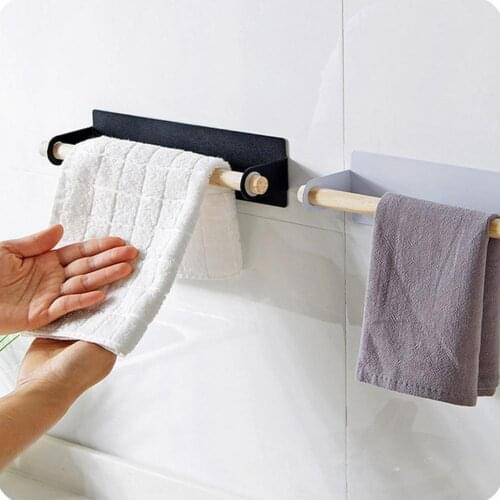 Iron Wood Wall Self-Adhesive Hand Towel Bar Hanger Rack for Bathroom Kitchen Hanging Holder Cabinet Shelf Rack Towel Racks
