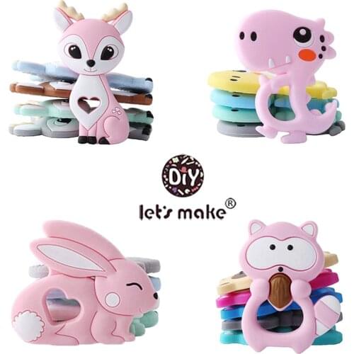 Lets Make Baby Teether 1pc Cartoon Heart Unicorn Fox Pendant Silicone Teether Animal DIY Pacifier Chain Necklace Teething Toys