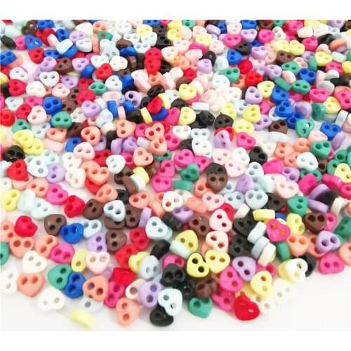 1000pcs 4mm Heart Shape Mixed Mini Doll Clothing Button 2-Holes Flatback Plastic Buttons DIY Handmade Sewing Accessories