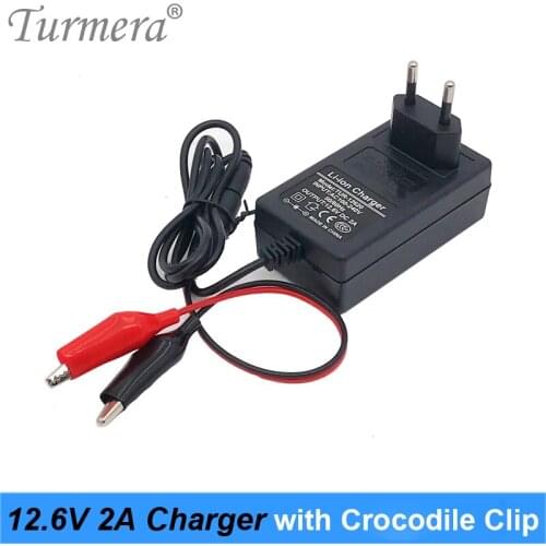 12V 12.6V 2A Lithium Battery Charger with Crocodile Clip for 12V Lead Acid Battery 7Ah 10Ah20Ah Motorcycle Power Charger Turmera