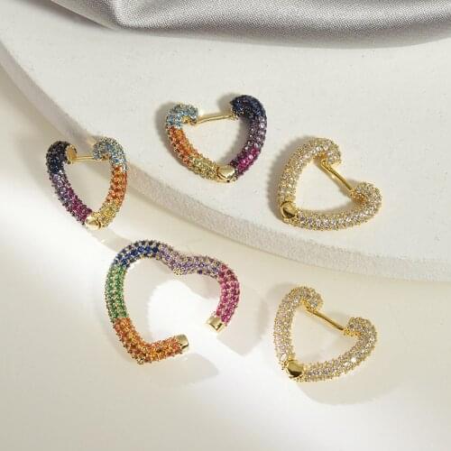 2020 New Fashion Gold Geometric Color Micro-inlaid Zircon Earrings Heart-shaped Love Earrings Female Hoop Earrings Crystal