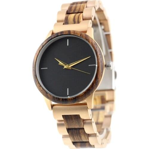 2020 Ladies Fashion Top Brand Luxury Rose Golden Hand Stainless Steel Band Zebra Wooden Quartz Wrist Watch for Women
