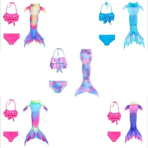 Kids Girls Fish Tail Swimwear 3pcs Bikini Set Children Swimsuit Summer Beach Swimming Suit Cosplay Costume