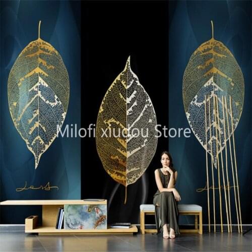 Milofi custom 3D wallpaper mural Nordic hand-painted abstract art plant leaf living room bedroom background wall decoration pain