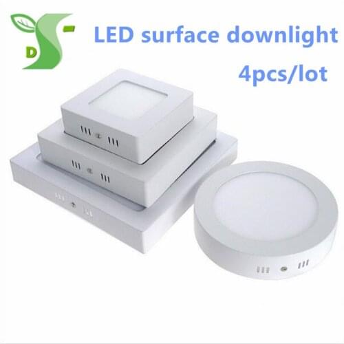 4pcs/lot 6W/12W/18W/24W Round/Square Panel LED Surface Mounted Downlight ceiling down lamp AC85-265V Including driver free