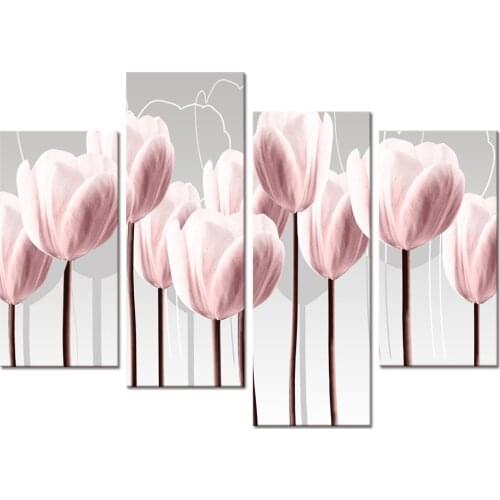 No Framed 4 Pcs Pink Flower Wall Art Canvas Posters Pictures Paintings Home Decor for Living Room Bedroom Decoration Accessories