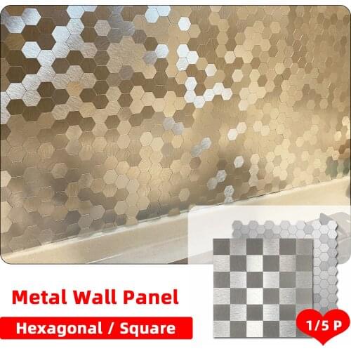 1pcs5pcs 30x30cm Metal Wall Sticker Modern Silver PVC Self Adhesive Wall Panel Backsplash Decor Bathroom Kitchen Toliet Wall DIY