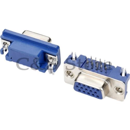 5pcs DB15 DR15 3Rows Blue Parallel Port 15 Pin D Sub Female 15 Way PCB 90 Degree Connector DB15 Socket Plug VGA Adapter