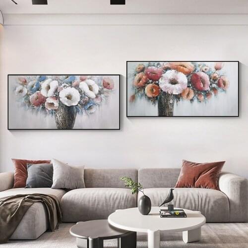 Abstract Red Pink Flower Oil Painting Thick Textured 100% Hand Painted On Canvas Handmade Wall Art For Home Decoration