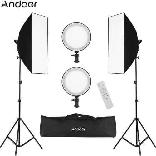 Andoer Professional Studio Photography Softbox LED Light Kit Including 50*70cm Softboxes 45W Bi-color 3200K-6400K LED Lights