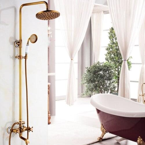 Antique Shower European Retro Lifting Shower Bathroom Shower Faucet Set Ceramic Brass Antique Bathroom Shower Faucet Set A890