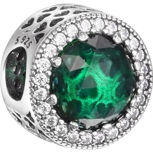 Authentic 925 Sterling Silver Green Crystals Radiant Hearts Charm Beads for Jewelry Making Fits Europe Charms Bracelet Necklace
