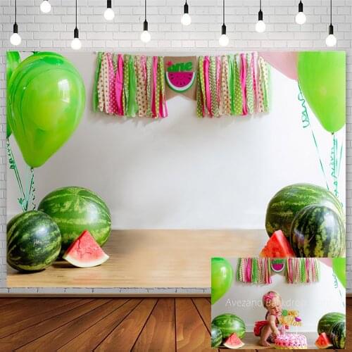 Avezano Cake Smash Backdrops Summer Watermelon Holiday Newborn Baby Photography Background Studio Green Balloon Photophone Props