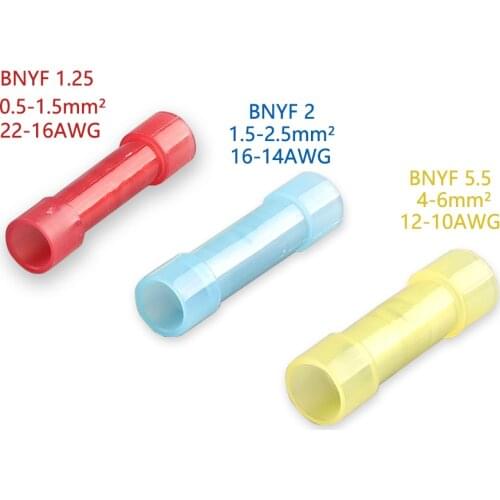 BNYF Nylon Insulated Straight Butt Wire Terminal Connector Copper Conductor Electrical Cable Crimp Terminals10PCS 30PCS 50PCS