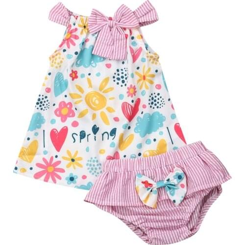 Imcute Brand 2019 Baby Girl Clothes Newborn For Female Outfit Infant Clothing Set 0-2Years Romper+Shorts Bow-knot Decor