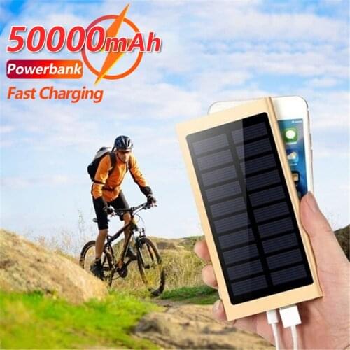 50000mAh Solar Fast Charger for Cycling, Hiking, Cycling, Fishing, Mobile Power, 2USB Digital Display Outdoor External Battery